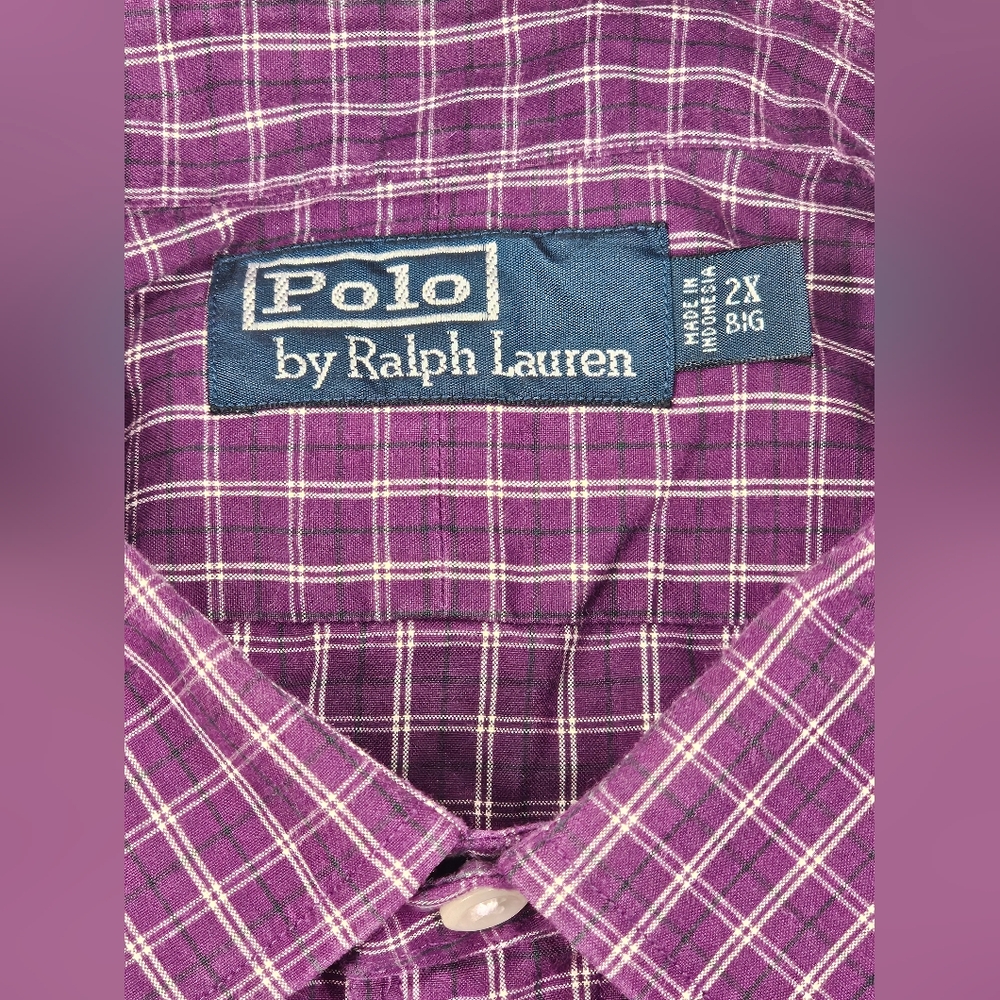 Polo by Ralph‎ Lauren Men's 2XL Big Purple Checkered Button Up Dress Shirt - Picture 3 of 8